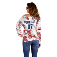 Personalised Croatia Football Off Shoulder Sweater Champions Hrvatska - Mosaic Style - Wonder Print Shop