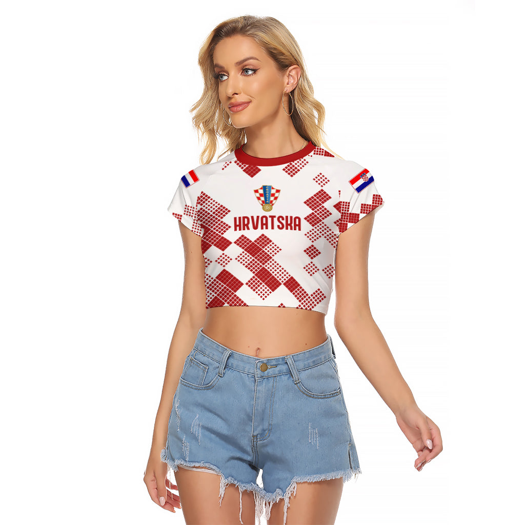 Personalised Croatia Football Raglan Cropped T Shirt Champions Hrvatska - Mosaic Style - Wonder Print Shop