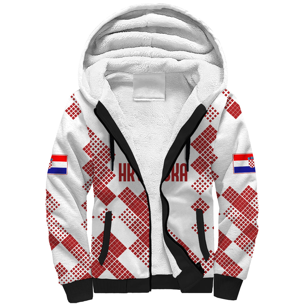 Personalised Croatia Football Sherpa Hoodie Champions Hrvatska - Mosaic Style - Wonder Print Shop