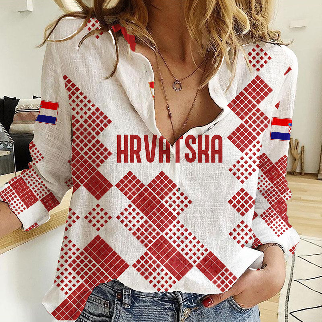 Personalised Croatia Football Women Casual Shirt Champions Hrvatska - Mosaic Style - Wonder Print Shop
