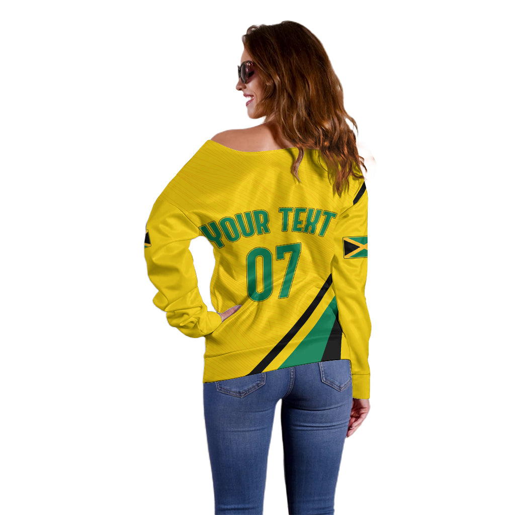 Personalised Jamaica Football Off Shoulder Sweater Reggae Boyz Retro WC 1998 Inspired - Wonder Print Shop