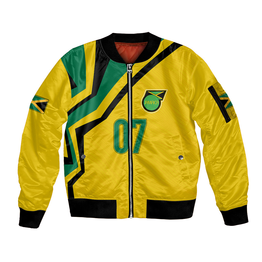 Personalised Jamaica Football Sleeve Zip Bomber Jacket Reggae Boyz Retro WC 1998 Inspired - Wonder Print Shop