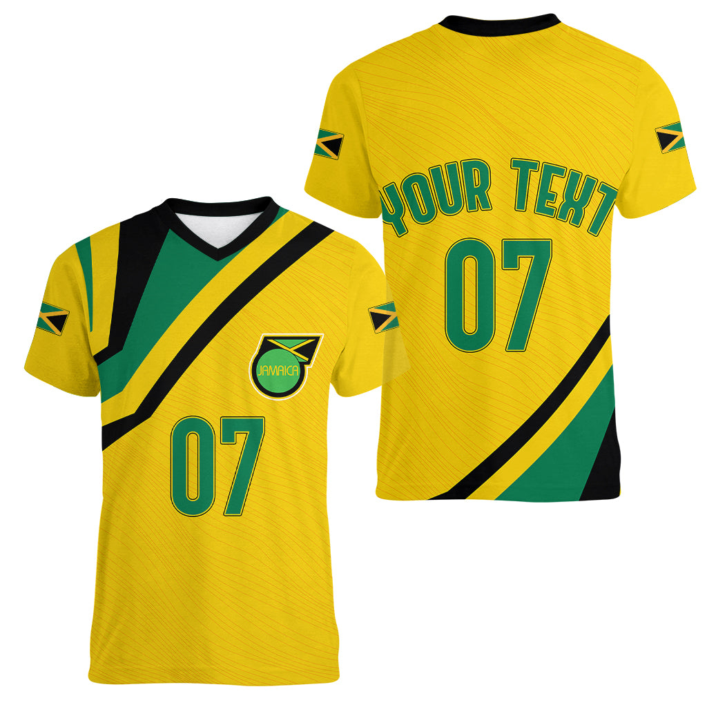 Personalised Jamaica Football Women V Neck T Shirt Reggae Boyz Retro WC 1998 Inspired - Wonder Print Shop