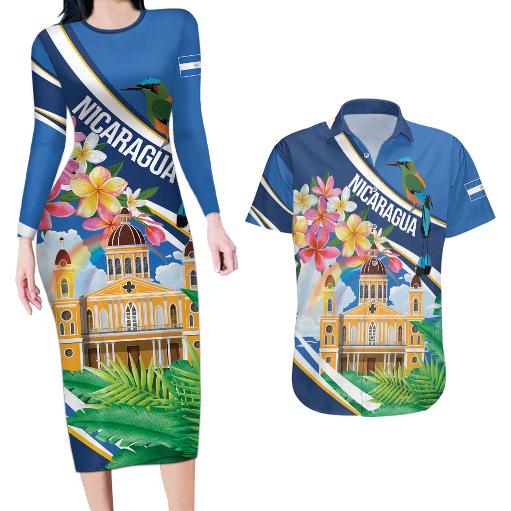 Nicaragua Granada Personalized Couples Matching Long Sleeve Bodycon Dress and Hawaiian Shirt Viva Nica - Wonder Print Shop