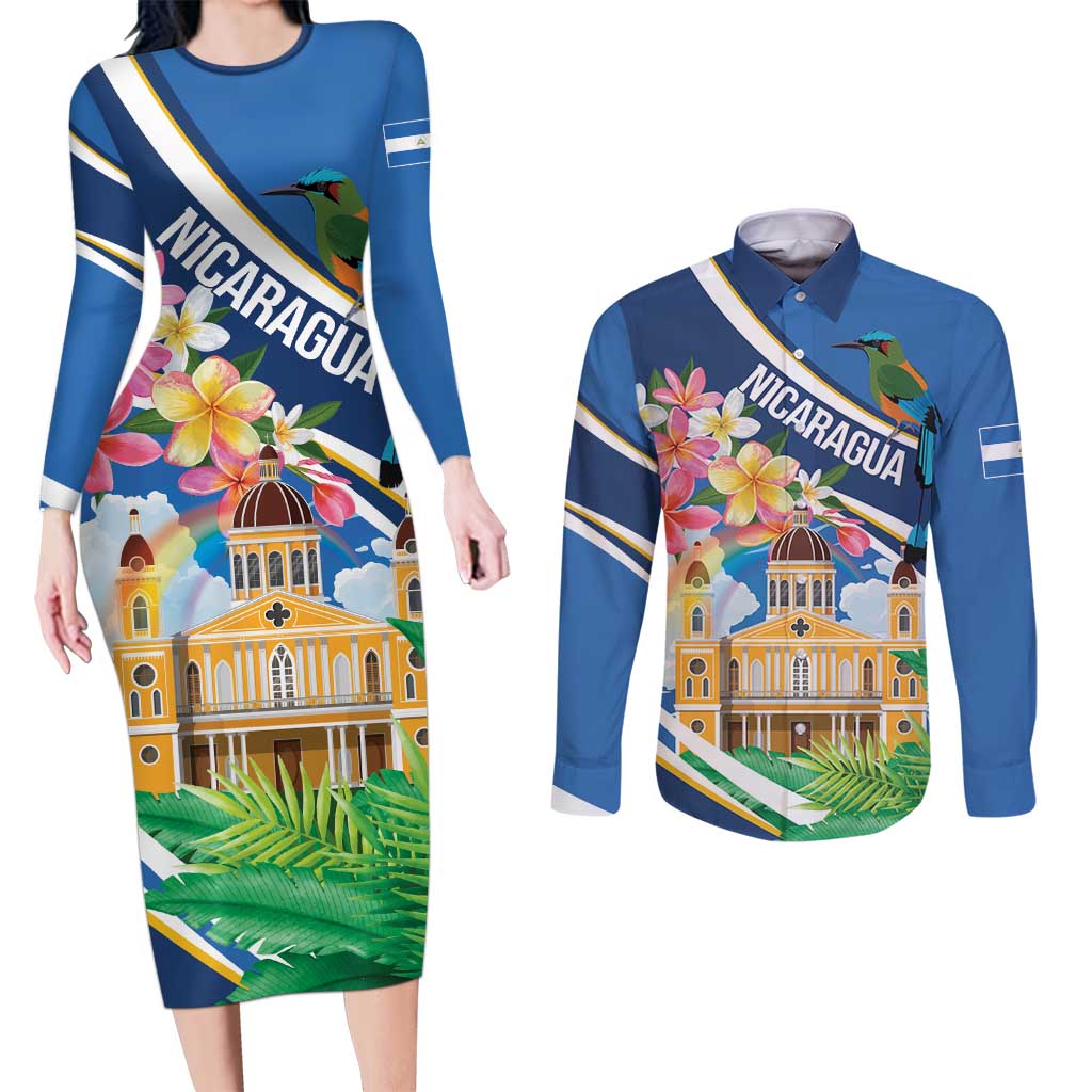 Nicaragua Granada Personalized Couples Matching Long Sleeve Bodycon Dress and Long Sleeve Button Shirt Viva Nica - Wonder Print Shop