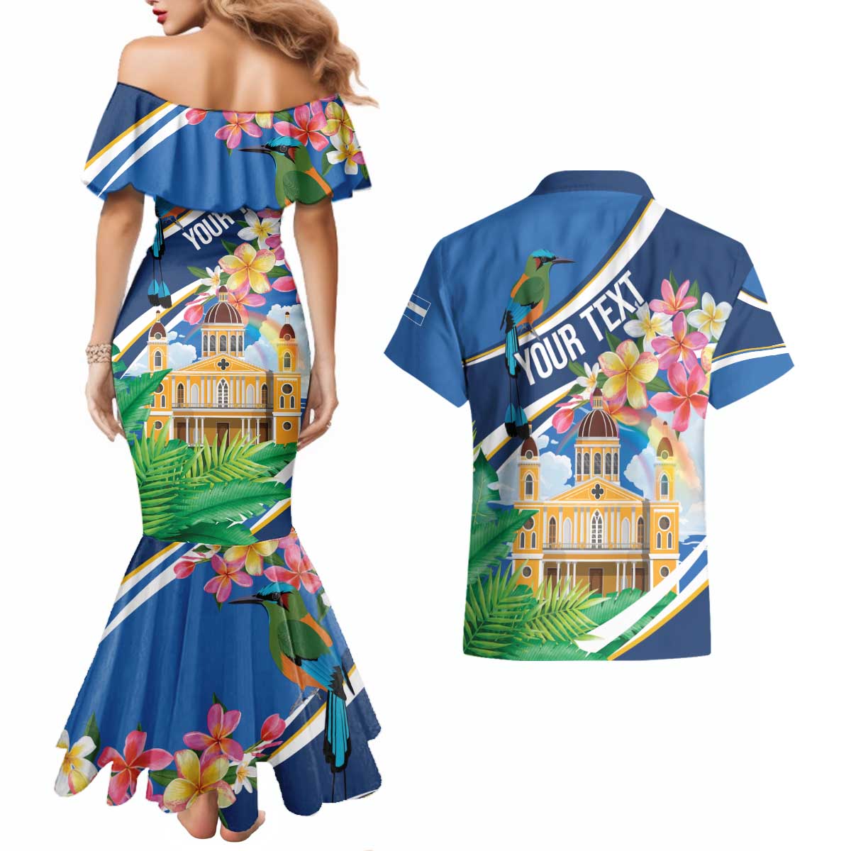 Nicaragua Granada Personalized Couples Matching Mermaid Dress and Hawaiian Shirt Viva Nica - Wonder Print Shop