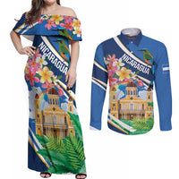 Nicaragua Granada Personalized Couples Matching Off Shoulder Maxi Dress and Long Sleeve Button Shirt Viva Nica - Wonder Print Shop