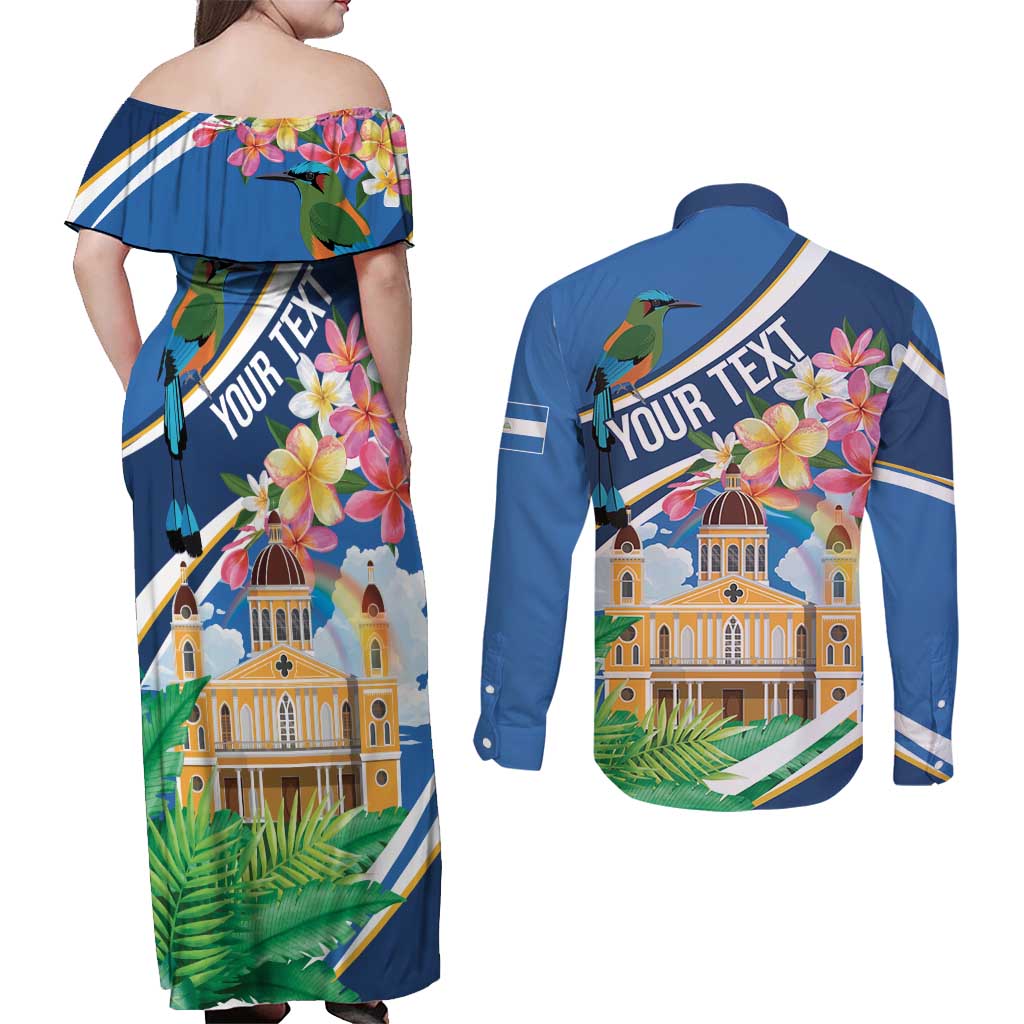 Nicaragua Granada Personalized Couples Matching Off Shoulder Maxi Dress and Long Sleeve Button Shirt Viva Nica - Wonder Print Shop