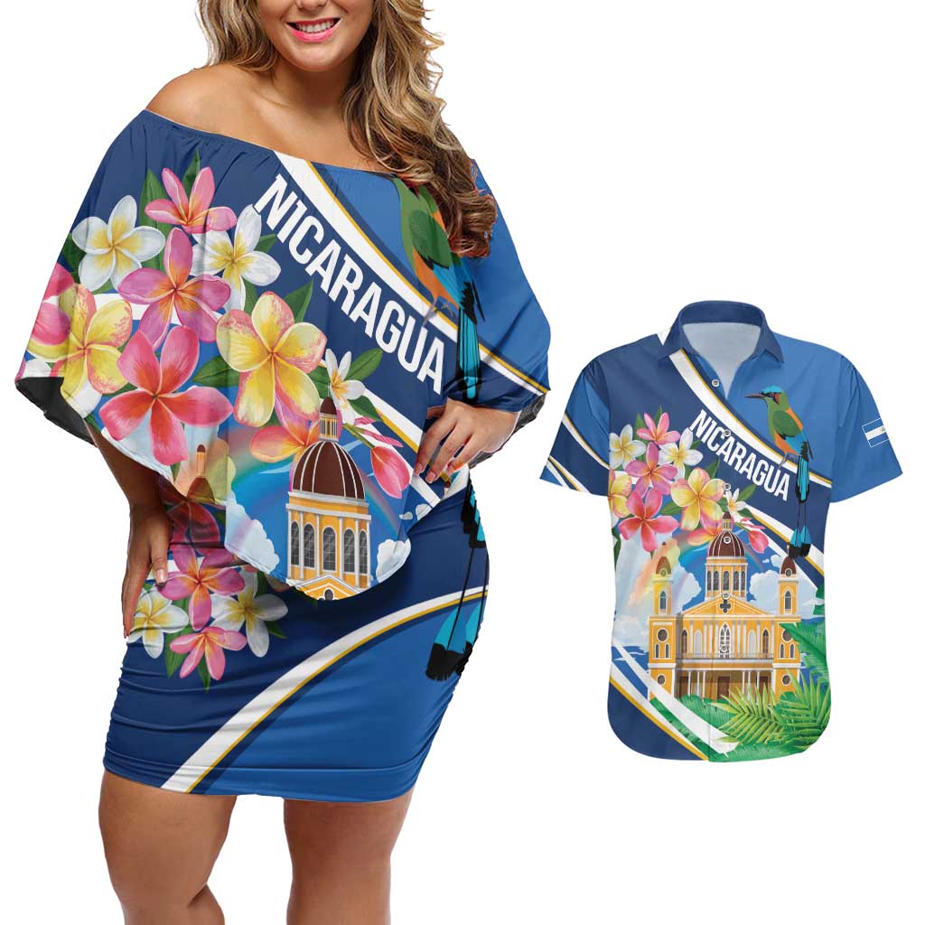 Nicaragua Granada Personalized Couples Matching Off Shoulder Short Dress and Hawaiian Shirt Viva Nica - Wonder Print Shop