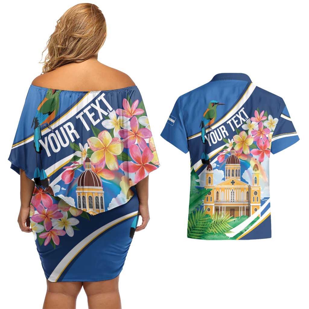 Nicaragua Granada Personalized Couples Matching Off Shoulder Short Dress and Hawaiian Shirt Viva Nica - Wonder Print Shop