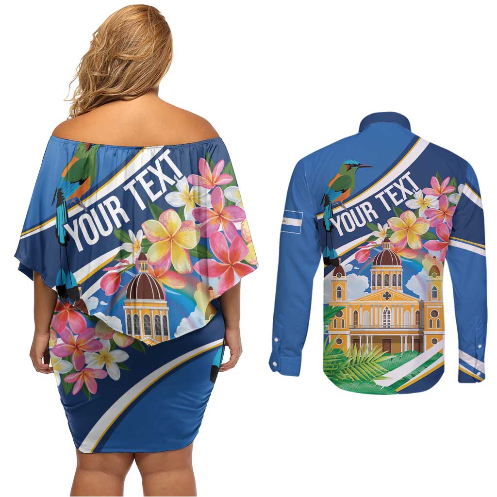 Nicaragua Granada Personalized Couples Matching Off Shoulder Short Dress and Long Sleeve Button Shirt Viva Nica - Wonder Print Shop