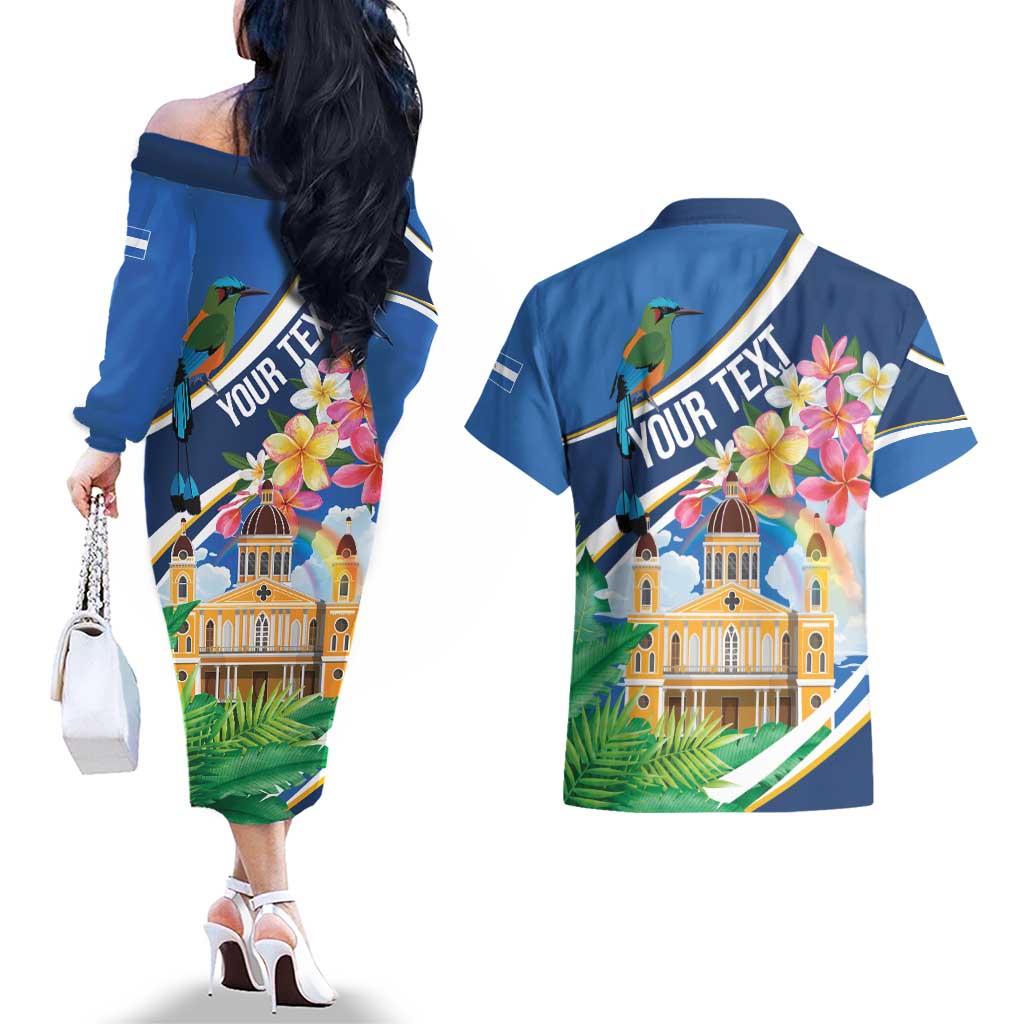 Nicaragua Granada Personalized Couples Matching Off The Shoulder Long Sleeve Dress and Hawaiian Shirt Viva Nica - Wonder Print Shop
