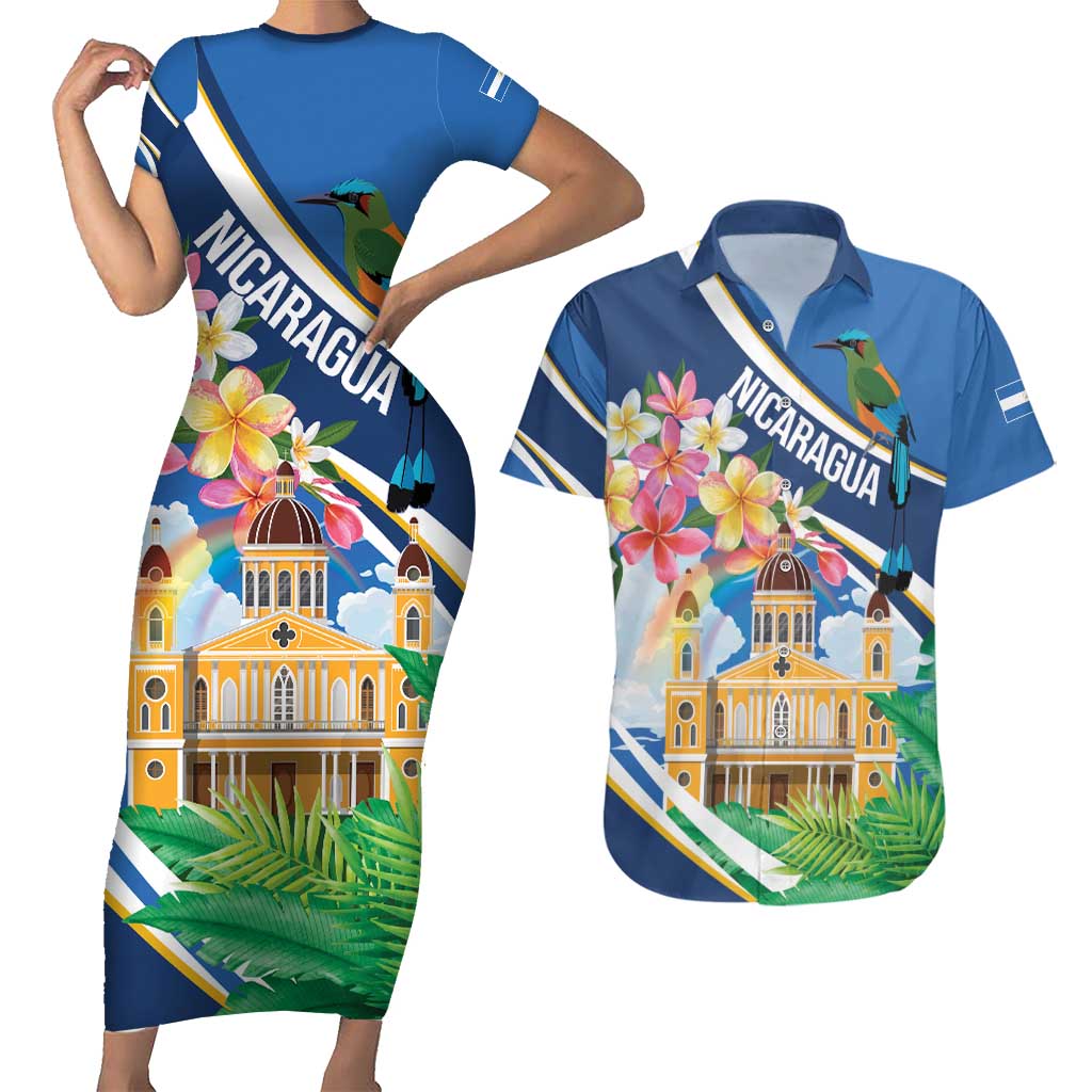 Nicaragua Granada Personalized Couples Matching Short Sleeve Bodycon Dress and Hawaiian Shirt Viva Nica - Wonder Print Shop