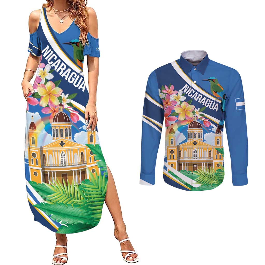 Nicaragua Granada Personalized Couples Matching Summer Maxi Dress and Long Sleeve Button Shirt Viva Nica - Wonder Print Shop