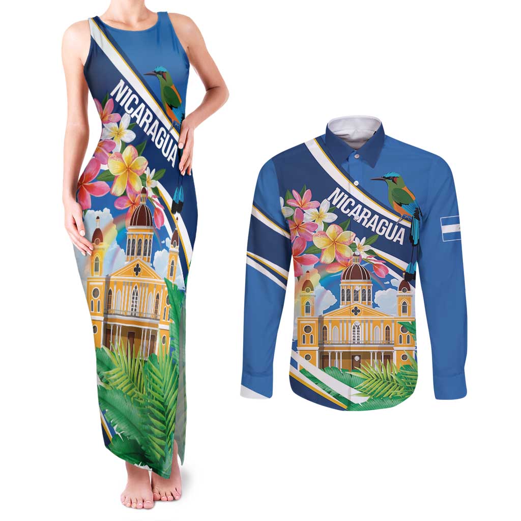 Nicaragua Granada Personalized Couples Matching Tank Maxi Dress and Long Sleeve Button Shirt Viva Nica - Wonder Print Shop