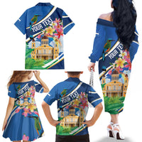 Nicaragua Granada Personalized Family Matching Off The Shoulder Long Sleeve Dress and Hawaiian Shirt Viva Nica - Wonder Print Shop