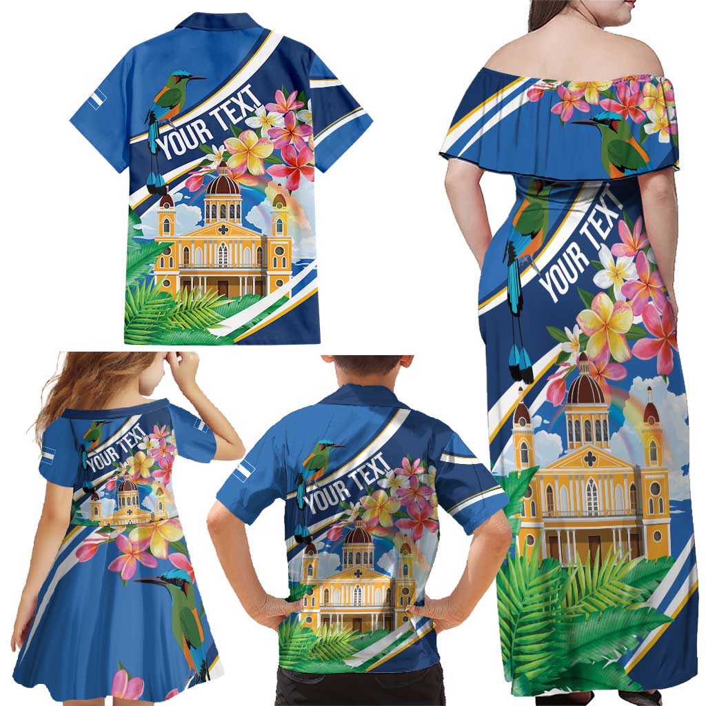 Nicaragua Granada Personalized Family Matching Off Shoulder Maxi Dress and Hawaiian Shirt Viva Nica - Wonder Print Shop