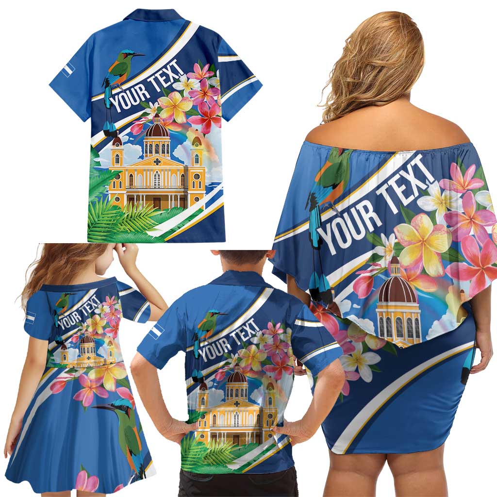 Nicaragua Granada Personalized Family Matching Off Shoulder Short Dress and Hawaiian Shirt Viva Nica - Wonder Print Shop