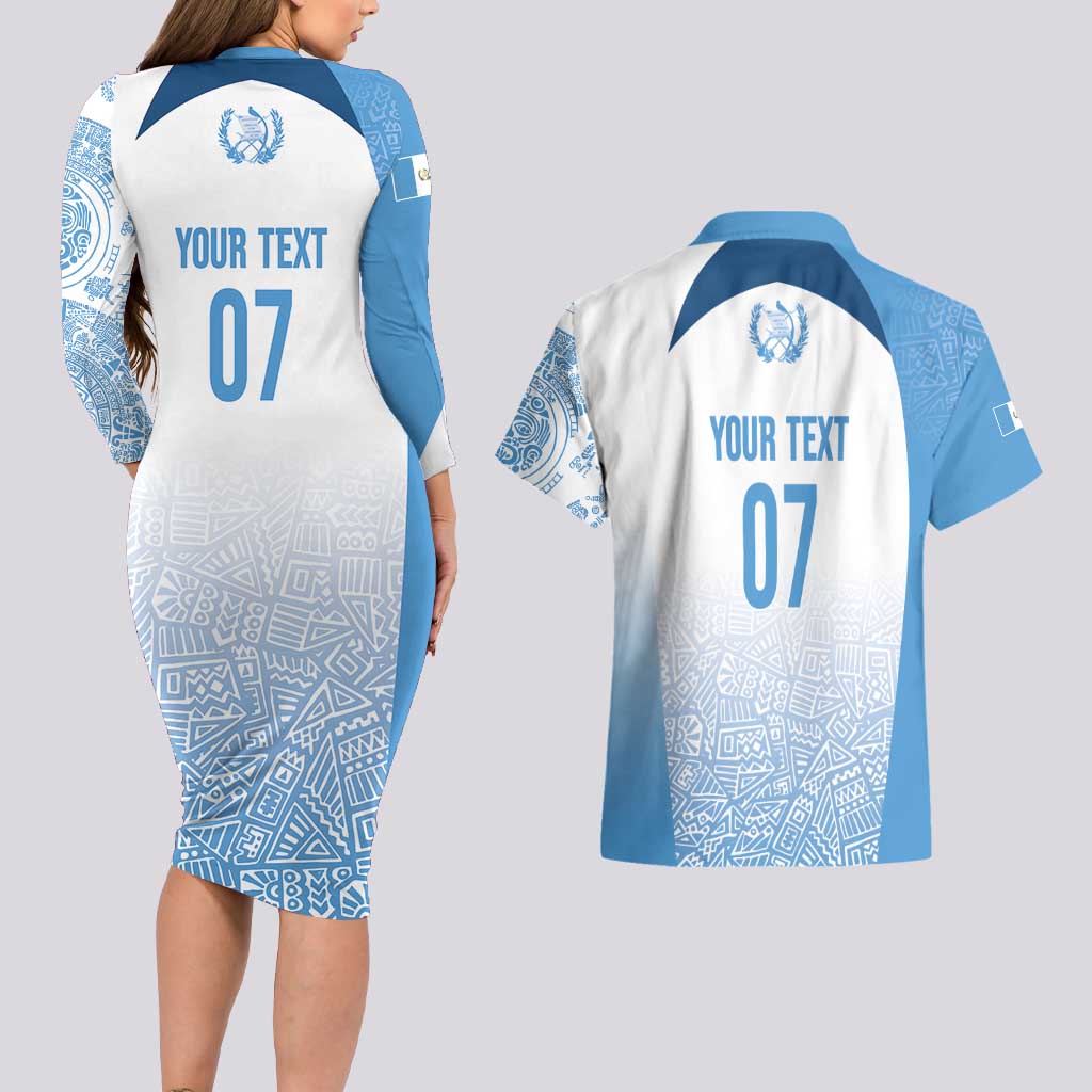 Guatemala Personalized Couples Matching Long Sleeve Bodycon Dress and Hawaiian Shirt Mayan Warrior - Wonder Print Shop