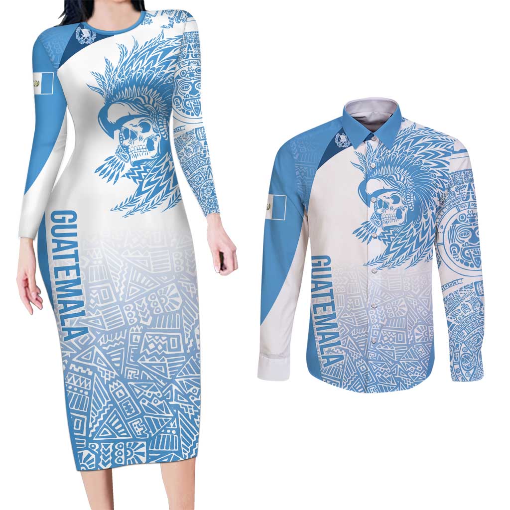 Guatemala Personalized Couples Matching Long Sleeve Bodycon Dress and Long Sleeve Button Shirt Mayan Warrior - Wonder Print Shop