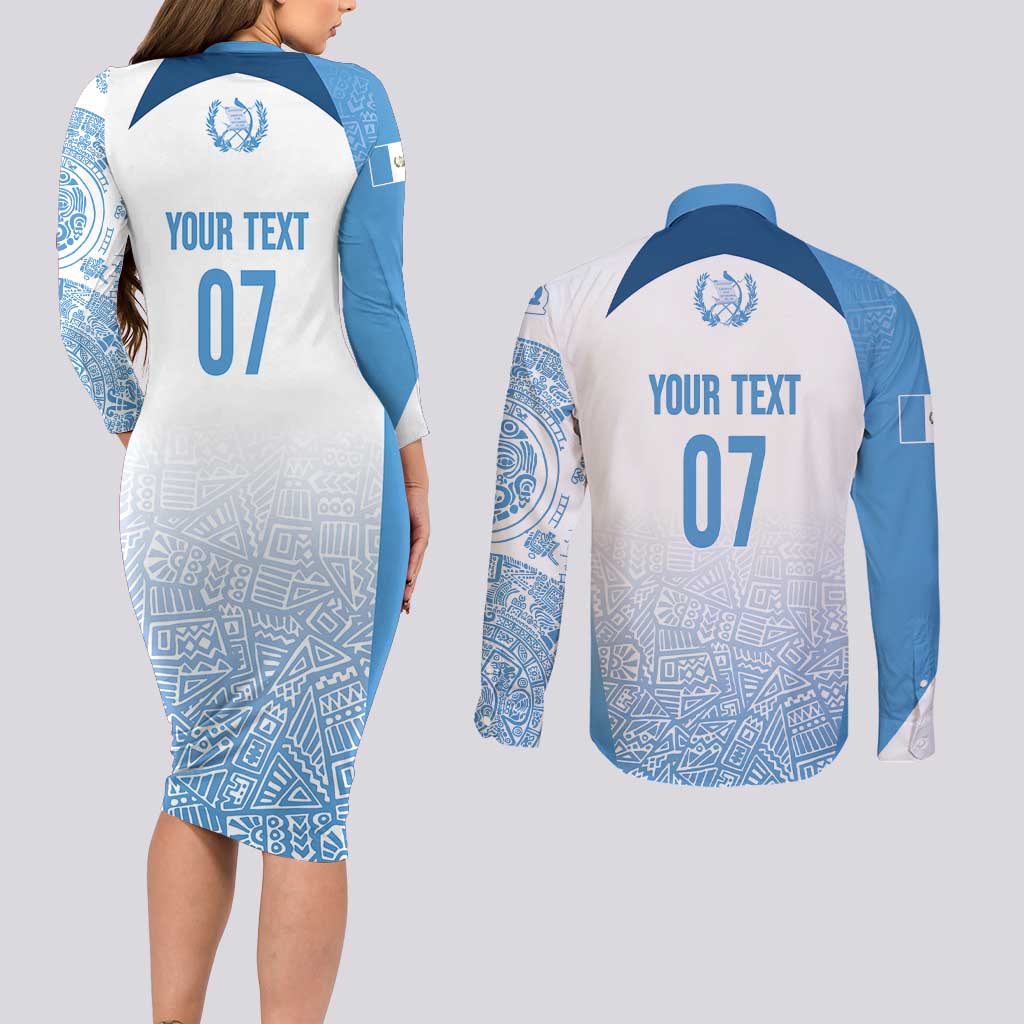 Guatemala Personalized Couples Matching Long Sleeve Bodycon Dress and Long Sleeve Button Shirt Mayan Warrior - Wonder Print Shop