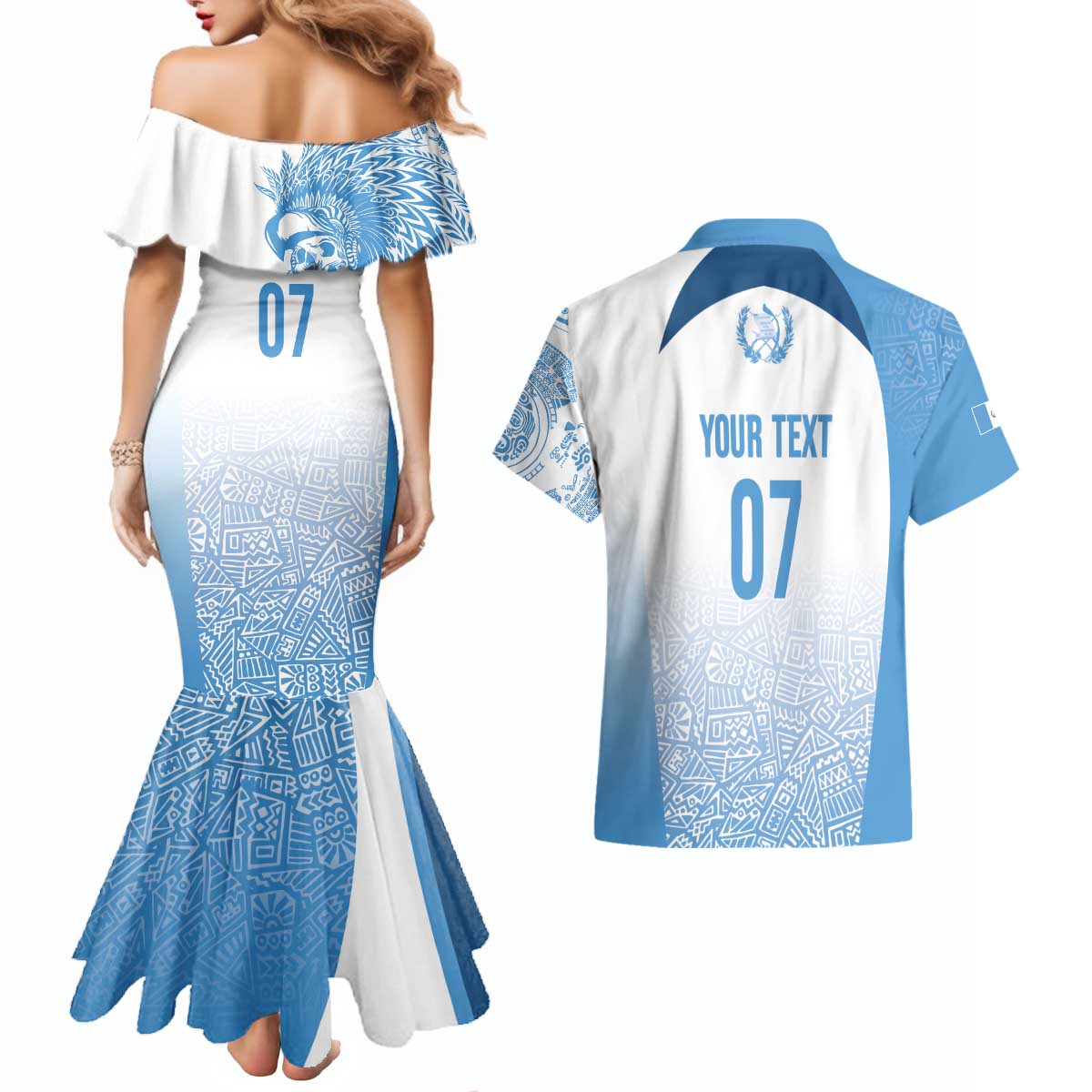 Guatemala Personalized Couples Matching Mermaid Dress and Hawaiian Shirt Mayan Warrior - Wonder Print Shop