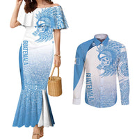 Guatemala Personalized Couples Matching Mermaid Dress and Long Sleeve Button Shirt Mayan Warrior - Wonder Print Shop