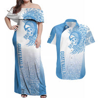 Guatemala Personalized Couples Matching Off Shoulder Maxi Dress and Hawaiian Shirt Mayan Warrior - Wonder Print Shop