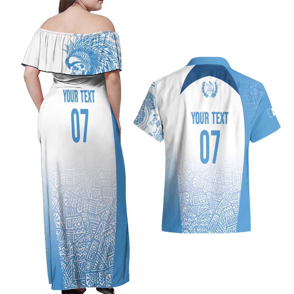 Guatemala Personalized Couples Matching Off Shoulder Maxi Dress and Hawaiian Shirt Mayan Warrior - Wonder Print Shop
