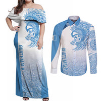 Guatemala Personalized Couples Matching Off Shoulder Maxi Dress and Long Sleeve Button Shirt Mayan Warrior - Wonder Print Shop