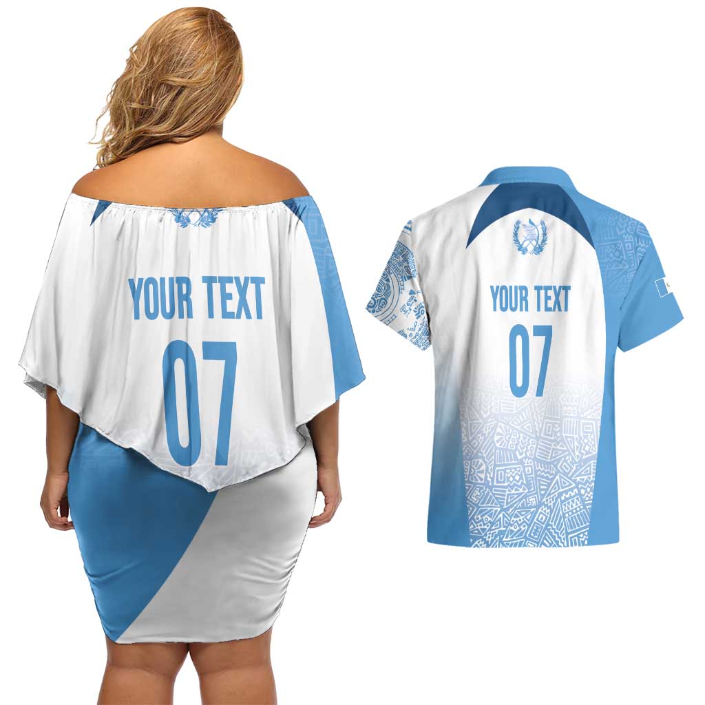 Guatemala Personalized Couples Matching Off Shoulder Short Dress and Hawaiian Shirt Mayan Warrior - Wonder Print Shop