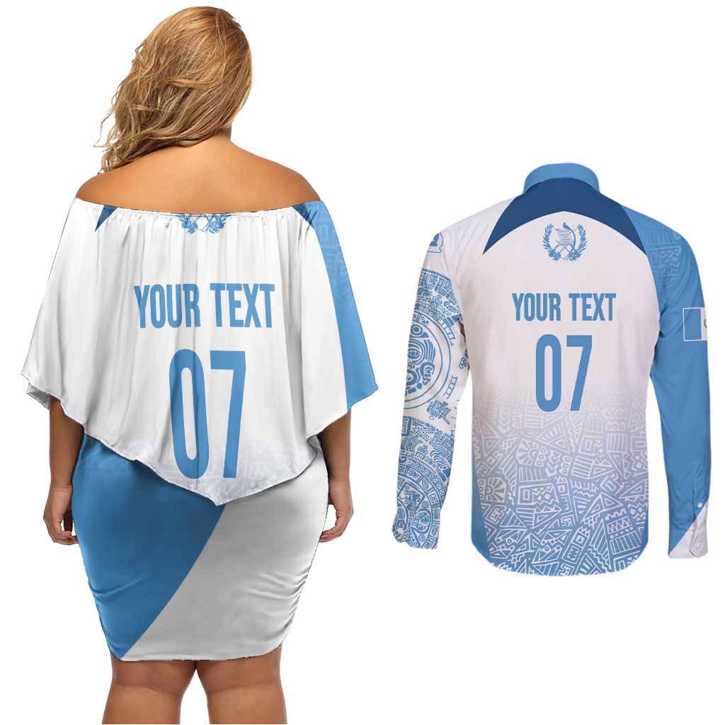Guatemala Personalized Couples Matching Off Shoulder Short Dress and Long Sleeve Button Shirt Mayan Warrior - Wonder Print Shop