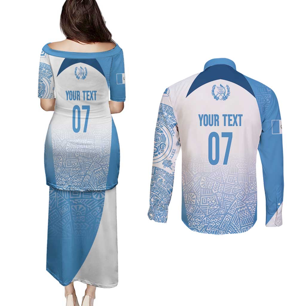 Guatemala Personalized Couples Matching Puletasi and Long Sleeve Button Shirt Mayan Warrior - Wonder Print Shop