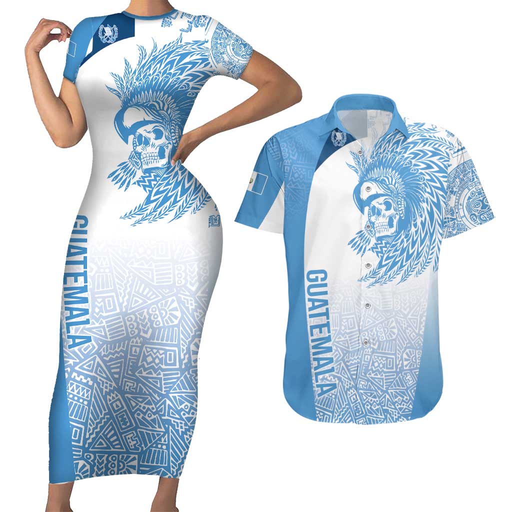 Guatemala Personalized Couples Matching Short Sleeve Bodycon Dress and Hawaiian Shirt Mayan Warrior - Wonder Print Shop