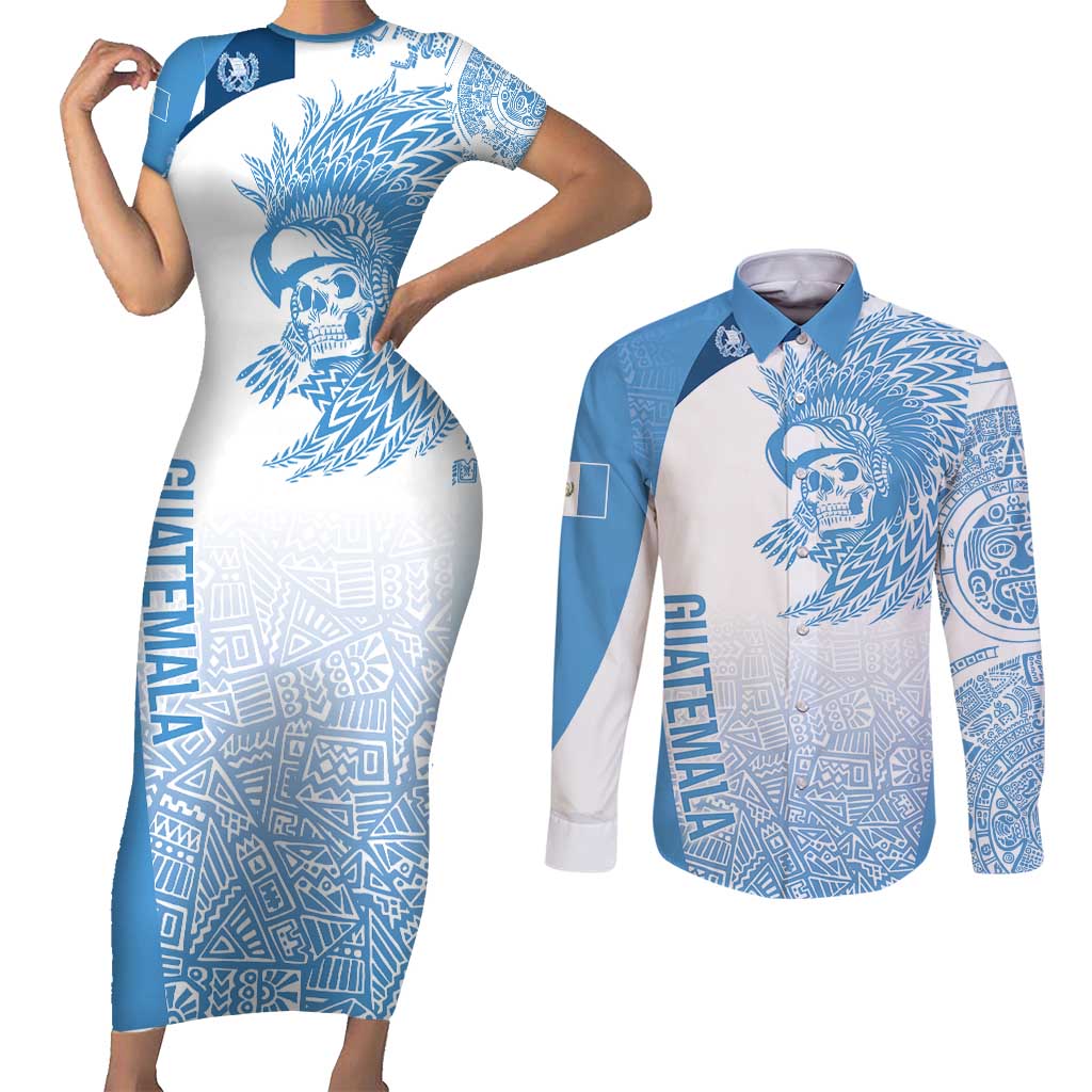 Guatemala Personalized Couples Matching Short Sleeve Bodycon Dress and Long Sleeve Button Shirt Mayan Warrior - Wonder Print Shop
