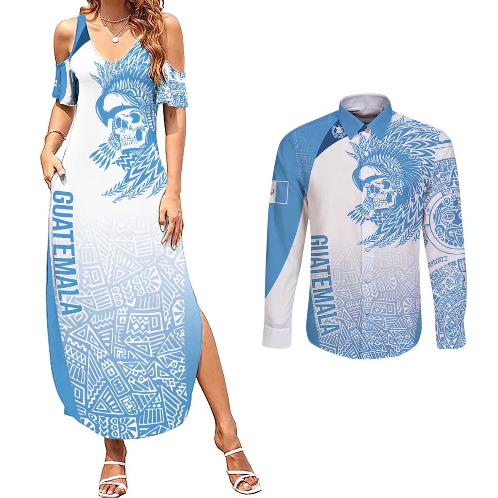 Guatemala Personalized Couples Matching Summer Maxi Dress and Long Sleeve Button Shirt Mayan Warrior - Wonder Print Shop