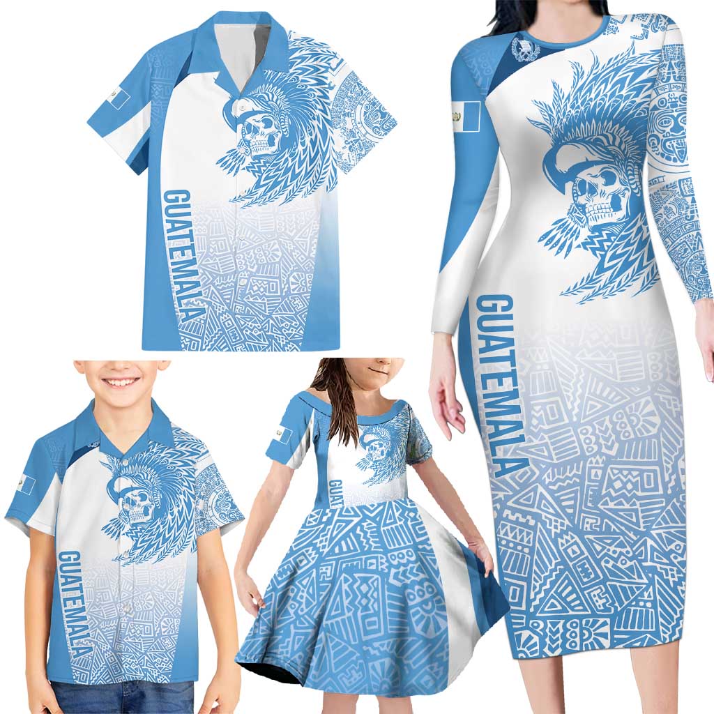 Guatemala Personalized Family Matching Long Sleeve Bodycon Dress and Hawaiian Shirt Mayan Warrior - Wonder Print Shop