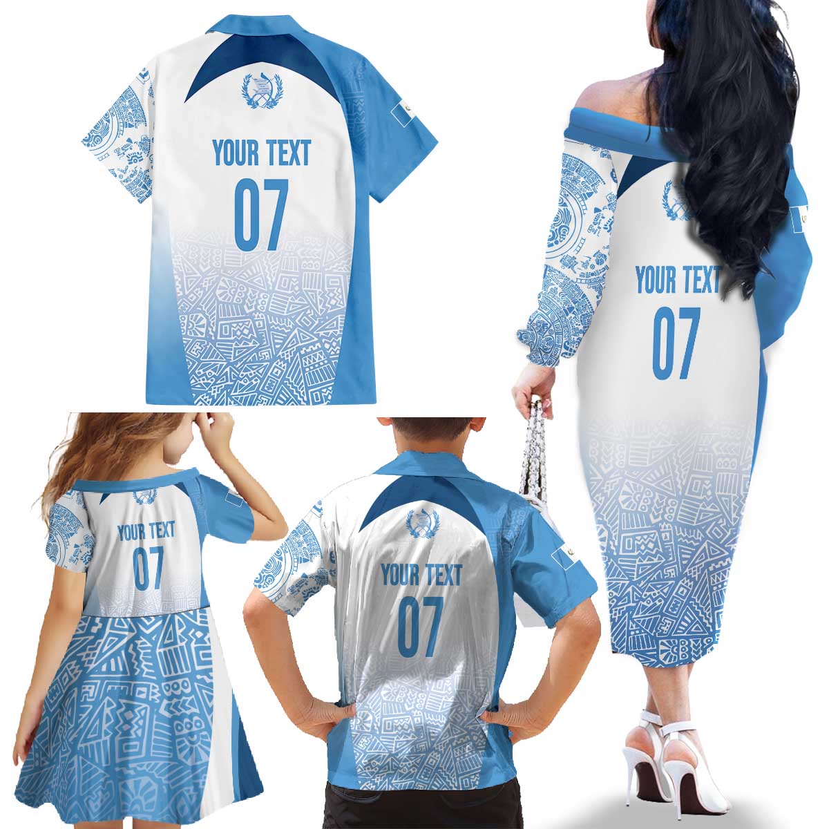 Guatemala Personalized Family Matching Off The Shoulder Long Sleeve Dress and Hawaiian Shirt Mayan Warrior - Wonder Print Shop