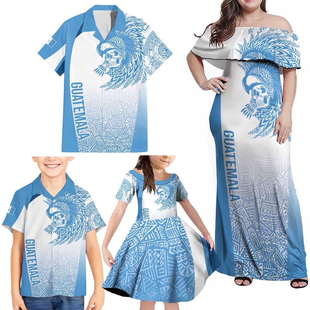 Guatemala Personalized Family Matching Off Shoulder Maxi Dress and Hawaiian Shirt Mayan Warrior - Wonder Print Shop
