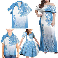 Guatemala Personalized Family Matching Off Shoulder Maxi Dress and Hawaiian Shirt Mayan Warrior - Wonder Print Shop