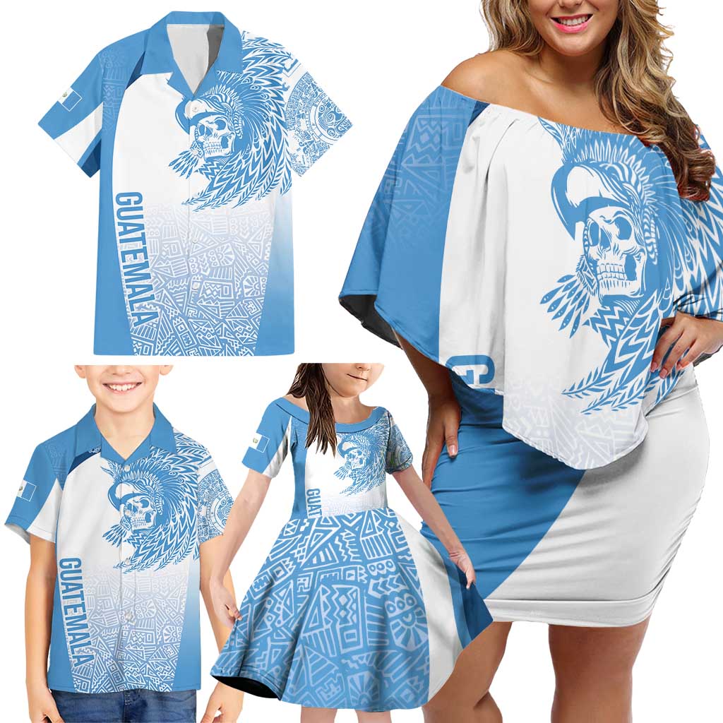 Guatemala Personalized Family Matching Off Shoulder Short Dress and Hawaiian Shirt Mayan Warrior - Wonder Print Shop