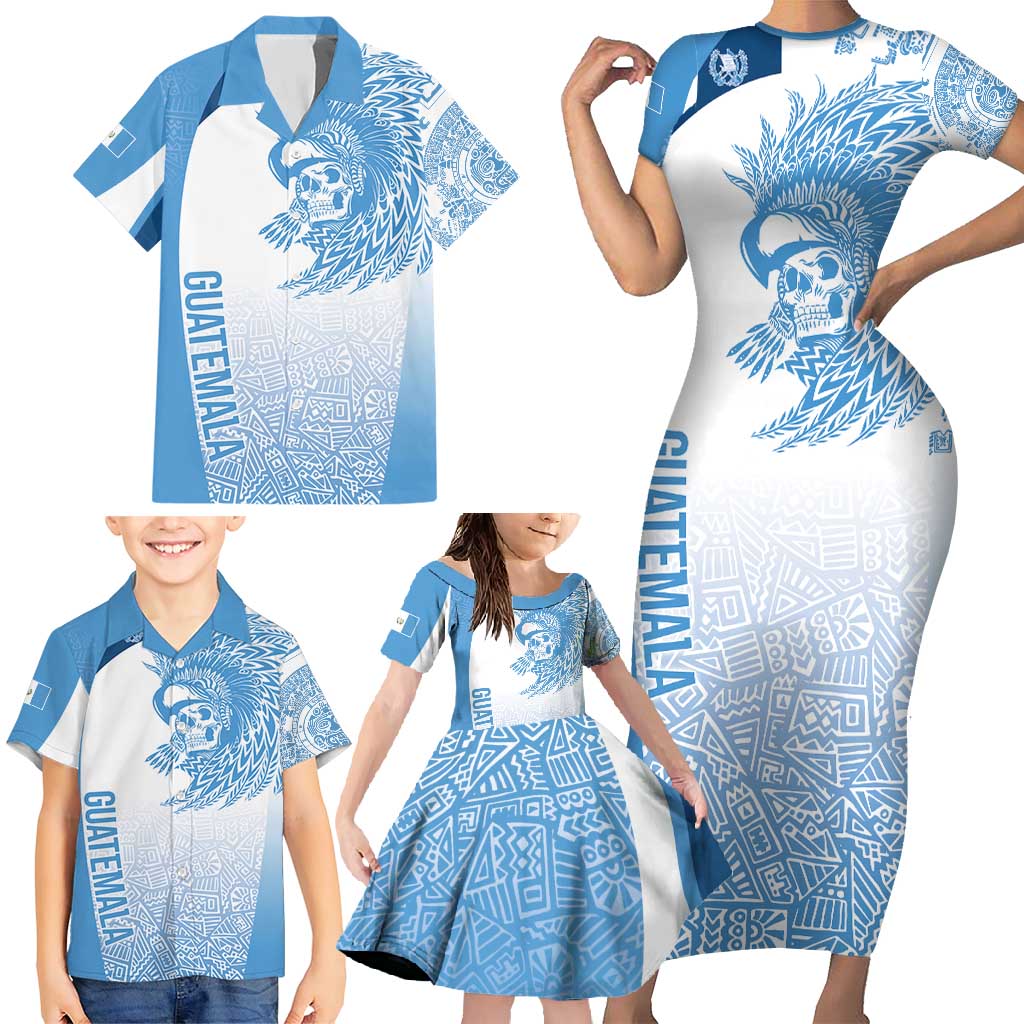Guatemala Personalized Family Matching Short Sleeve Bodycon Dress and Hawaiian Shirt Mayan Warrior - Wonder Print Shop
