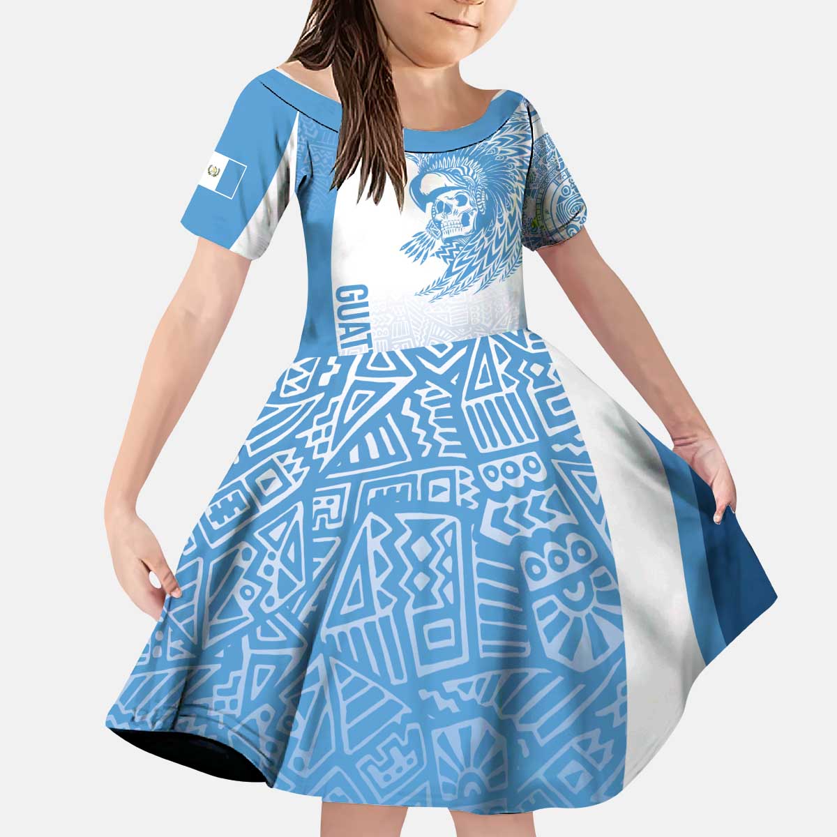 Guatemala Personalized Kid Short Sleeve Dress Mayan Warrior - Wonder Print Shop