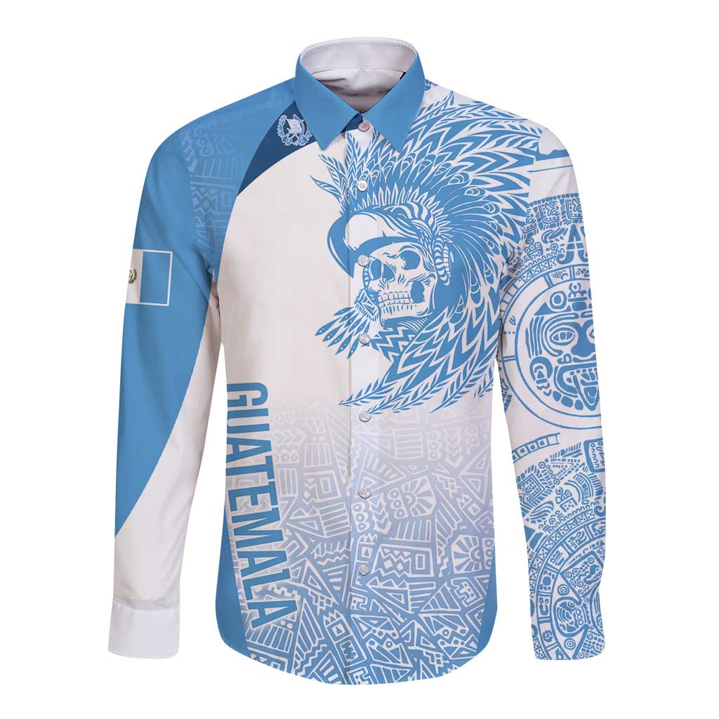 Guatemala Personalized Long Sleeve Button Shirt Mayan Warrior - Wonder Print Shop