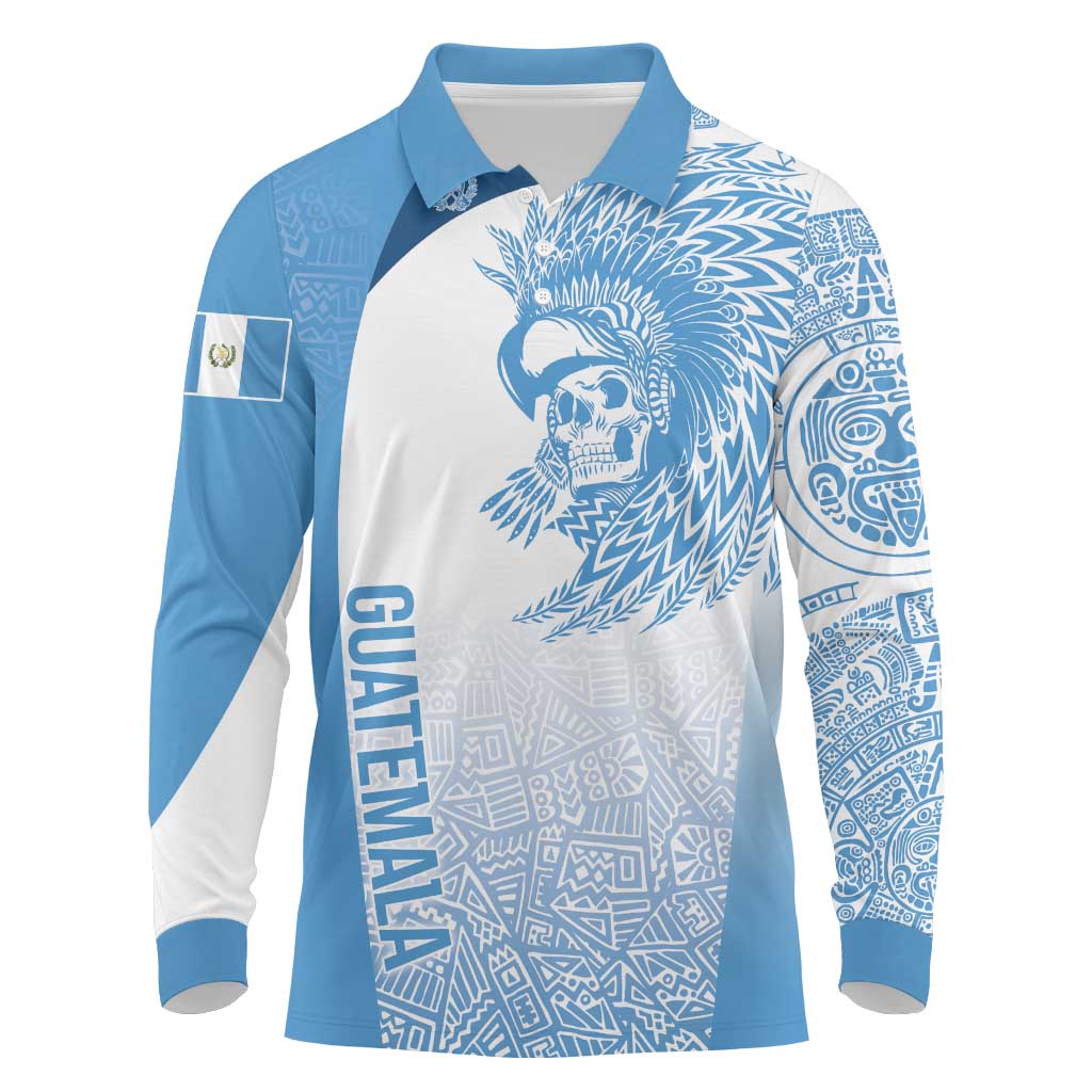 Guatemala Personalized Long Sleeve Polo Shirt Mayan Warrior - Wonder Print Shop