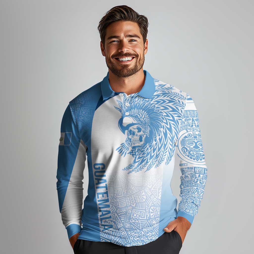 Guatemala Personalized Long Sleeve Polo Shirt Mayan Warrior - Wonder Print Shop