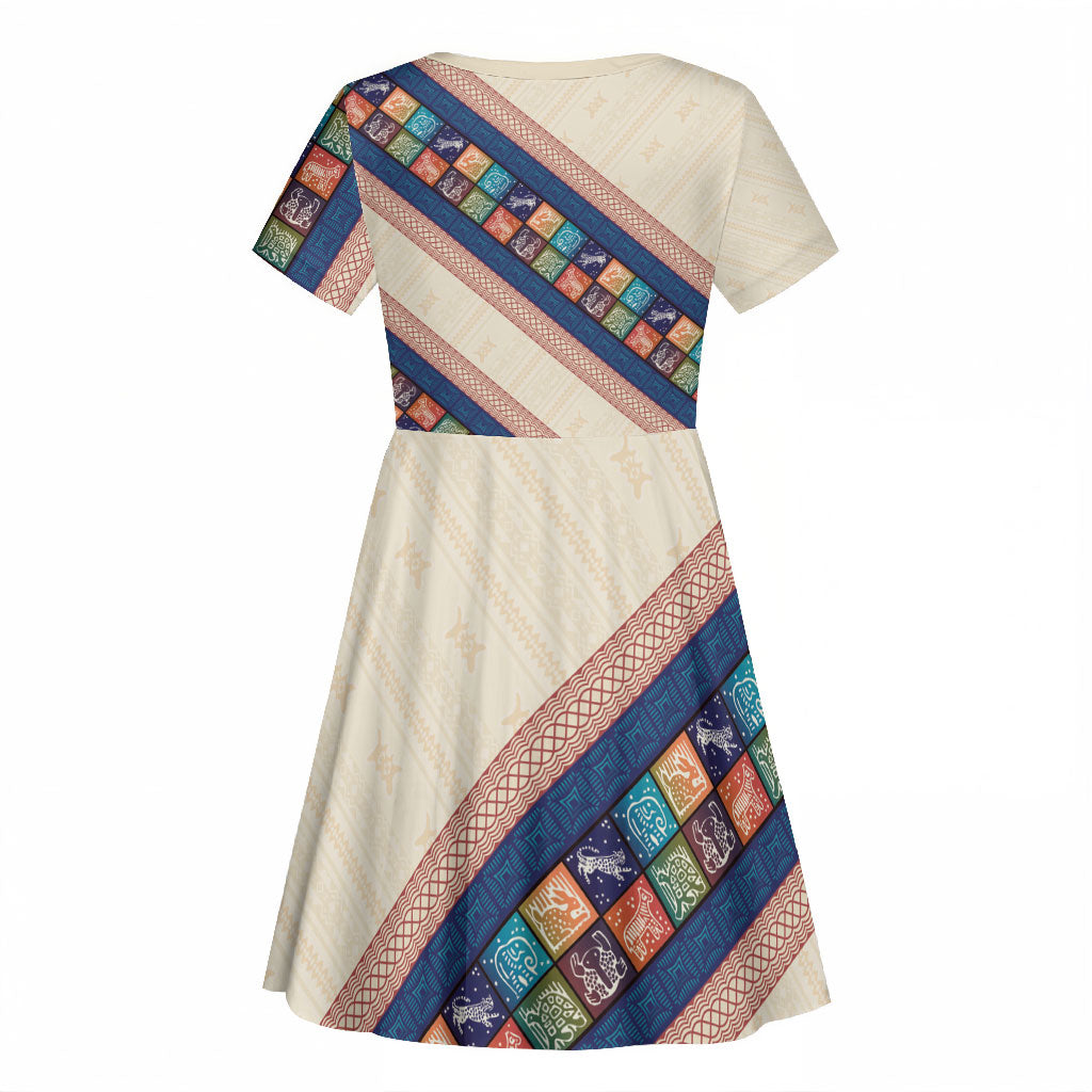 Zimbabwe Heritage Kid Short Sleeve Dress Screen Print Animals Motif