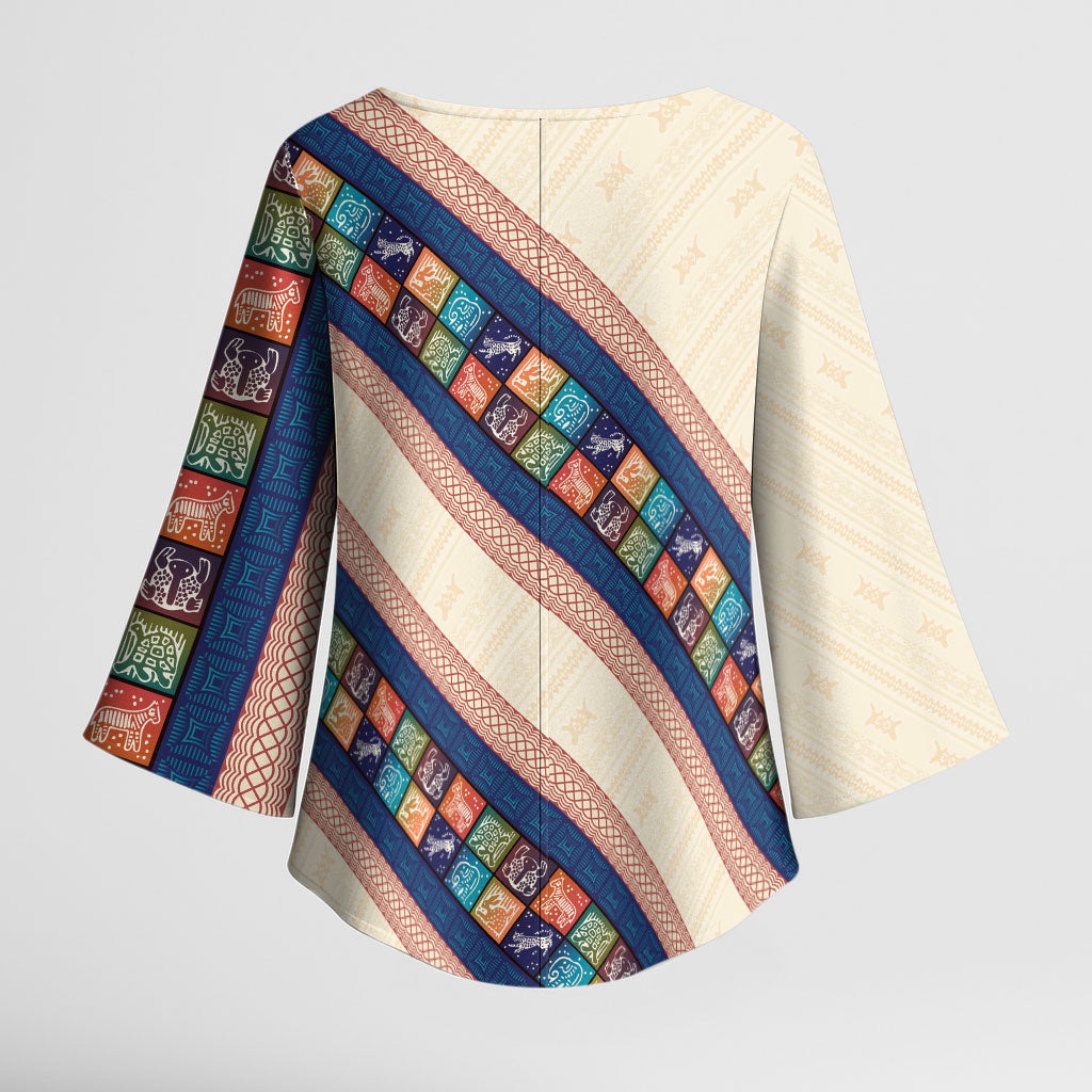 Zimbabwe Heritage Kimono Sleeve Blouse Screen Print Animals Motif