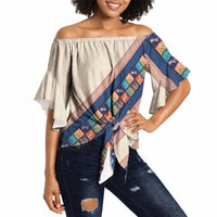 Zimbabwe Heritage Off Shoulder Wrap Waist Top Screen Print Animals Motif
