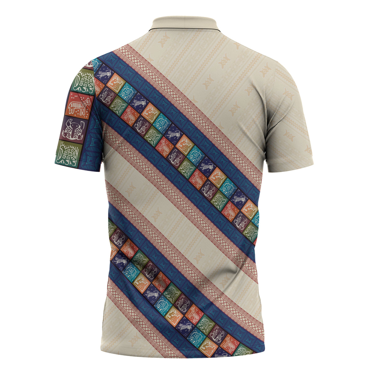 Zimbabwe Heritage Zipper Polo Shirt Screen Print Animals Motif